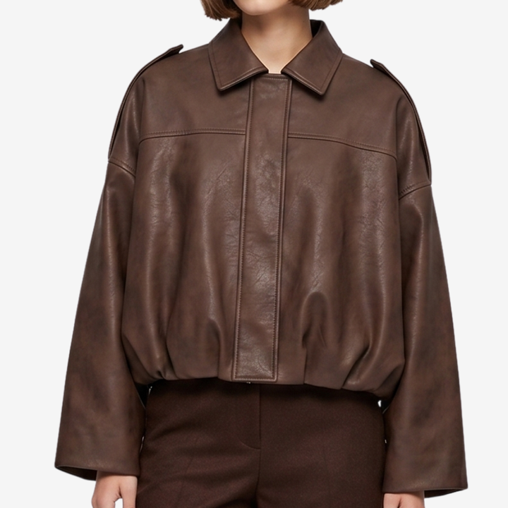 VALERIQUE | Veste Oversized en Cuir Femme - Café, Beige et Noir