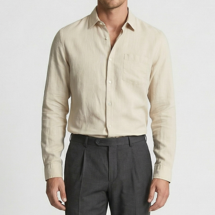 VALERIQUE | Homme chemise en lin à manches longues avec col classique et fermeture boutonnée pour usage quotidien