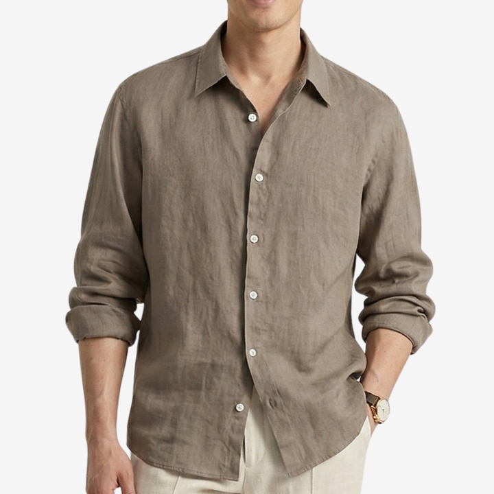 VALERIQUE | Homme Chemise en lin coupe ajustée manches longues décontracté