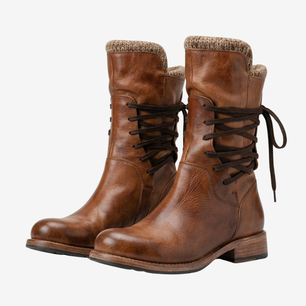 VALERIQUE | Femme bottines café à lacets avec talon bloc et bout rond
