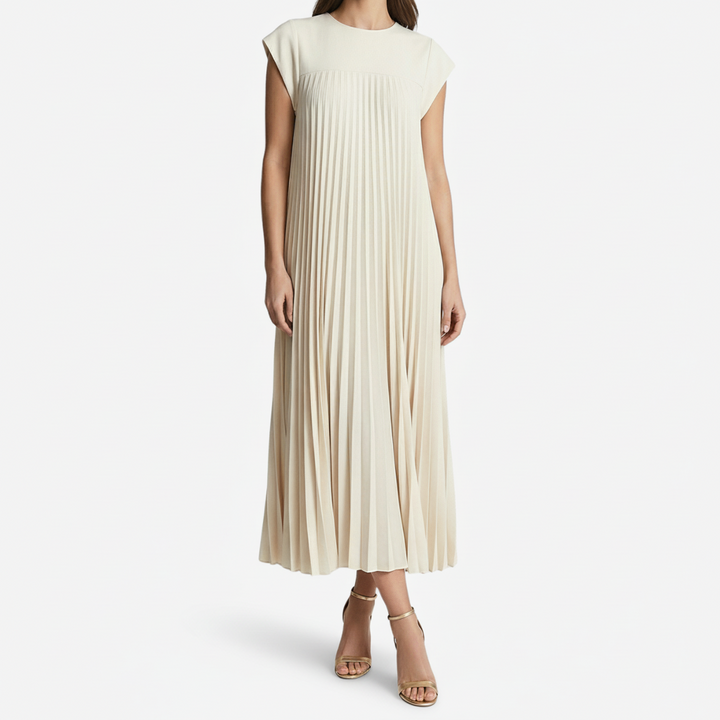 VALERIQUE | Femme Robe midi plissée coupe ample manches courtes style décontracté