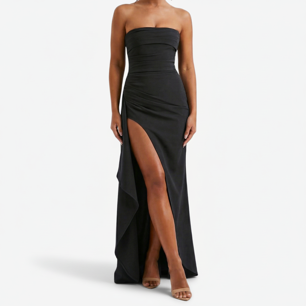VALERIQUE | Femme Robe longue bustier coupe ajustée fente haute style fluide