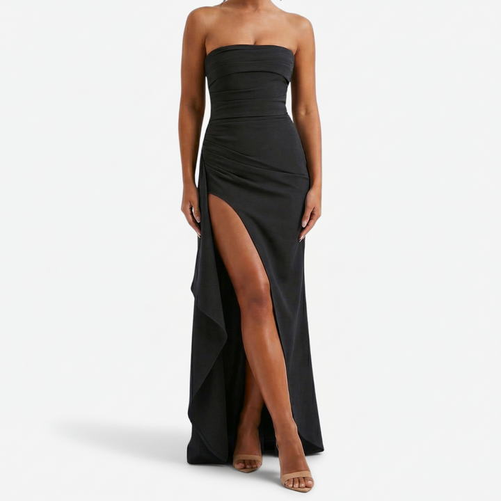 VALERIQUE | Femme Robe longue bustier coupe ajustée fente haute style fluide