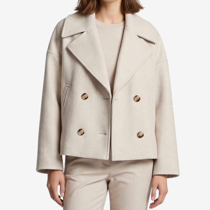 VALERIQUE | Manteau Court Double Boutonnage pour Femme - Beige, Marron et Noir