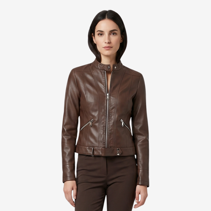VALERIQUE | Veste en Cuir Femme - Café et Noir