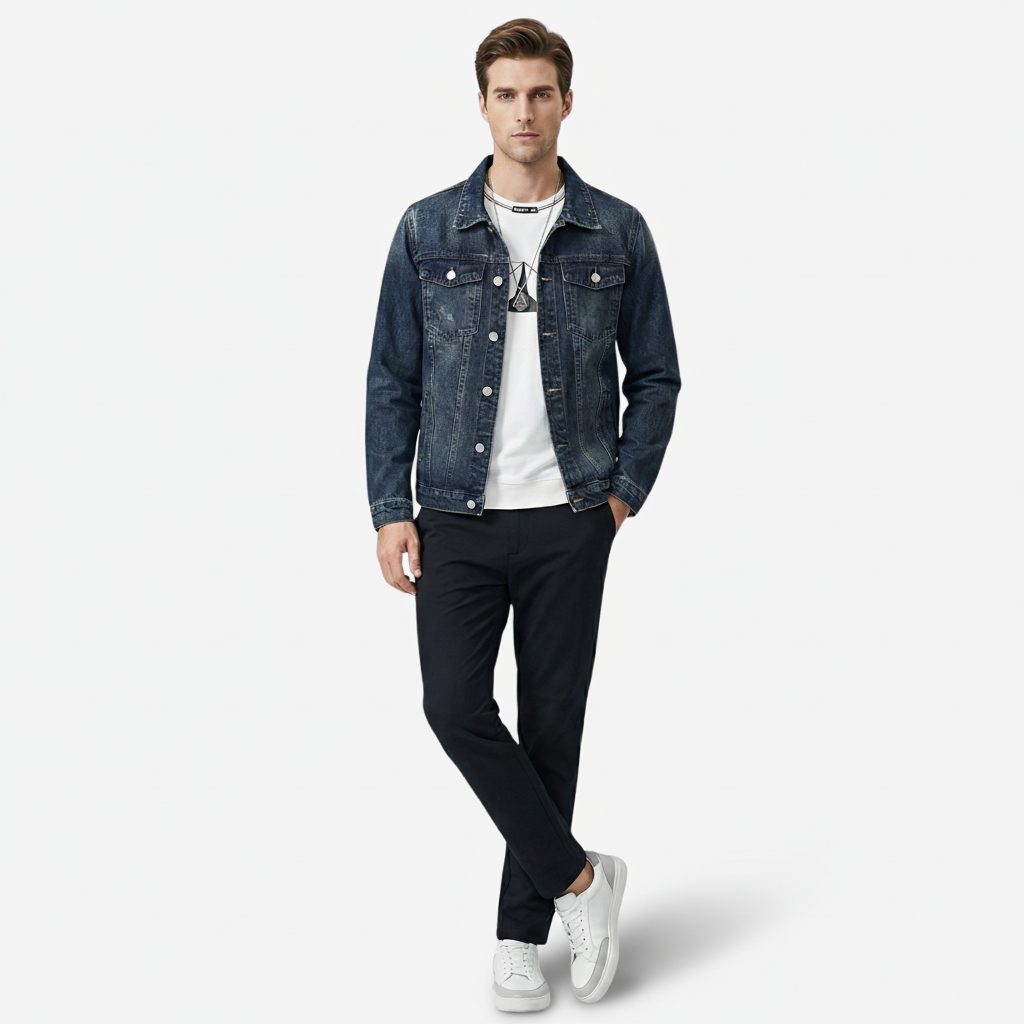 VALERIQUE | Homme Veste en denim coupe ajustée style décontracté