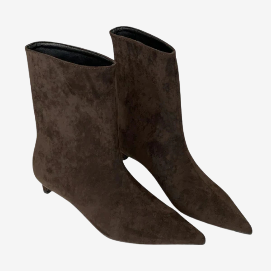 VALERIQUE | Bottines à Talon Pointu en Daim Femme - Café, Kaki et Noir