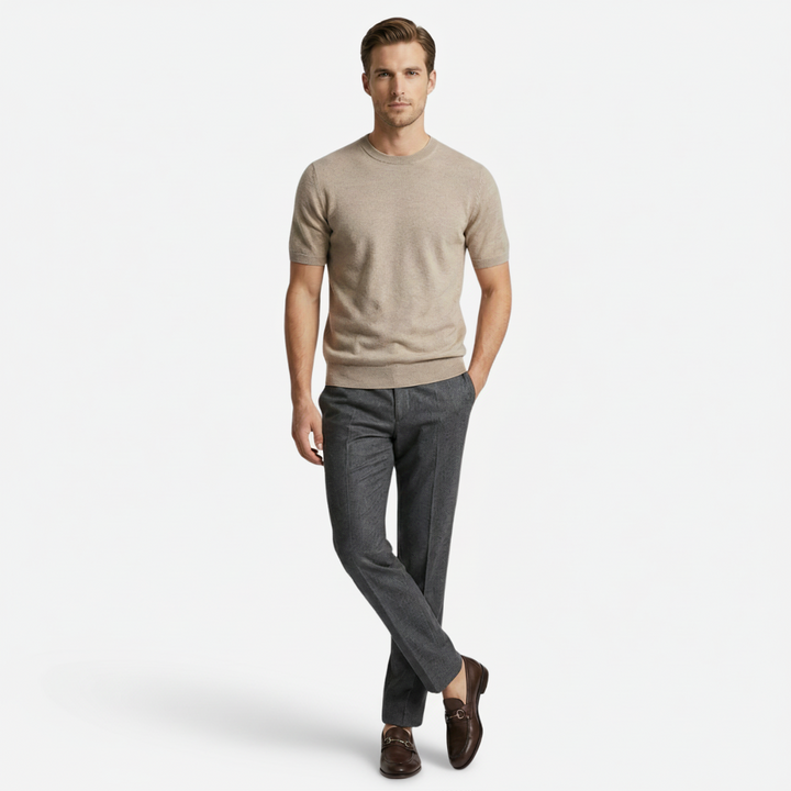 VALERIQUE | Homme T-shirt maille fine coupe ajustée col rond style minimaliste