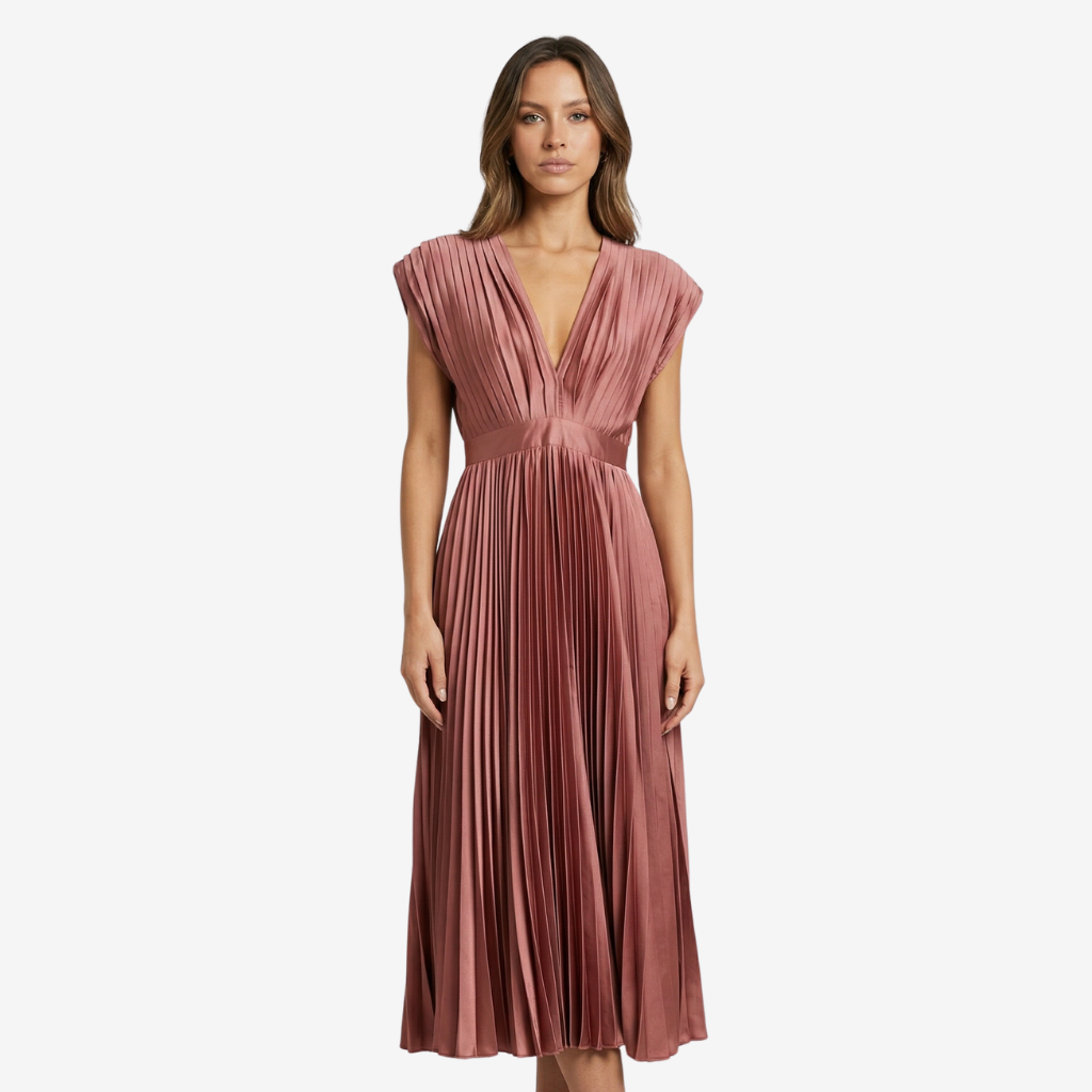 VALERIQUE | Femme Robe midi plissée coupe évasée col V style fluide