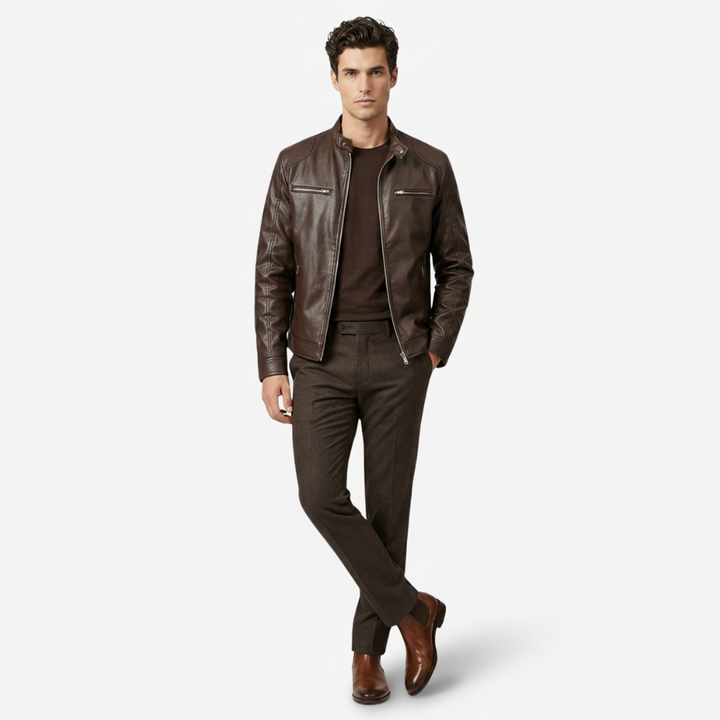 VALERIQUE | Homme Veste en cuir coupe ajustée col montant style moderne