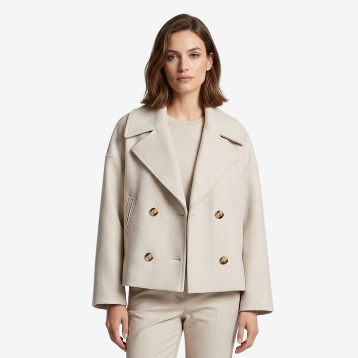 VALERIQUE | Manteau Court Double Boutonnage pour Femme - Beige, Marron et Noir