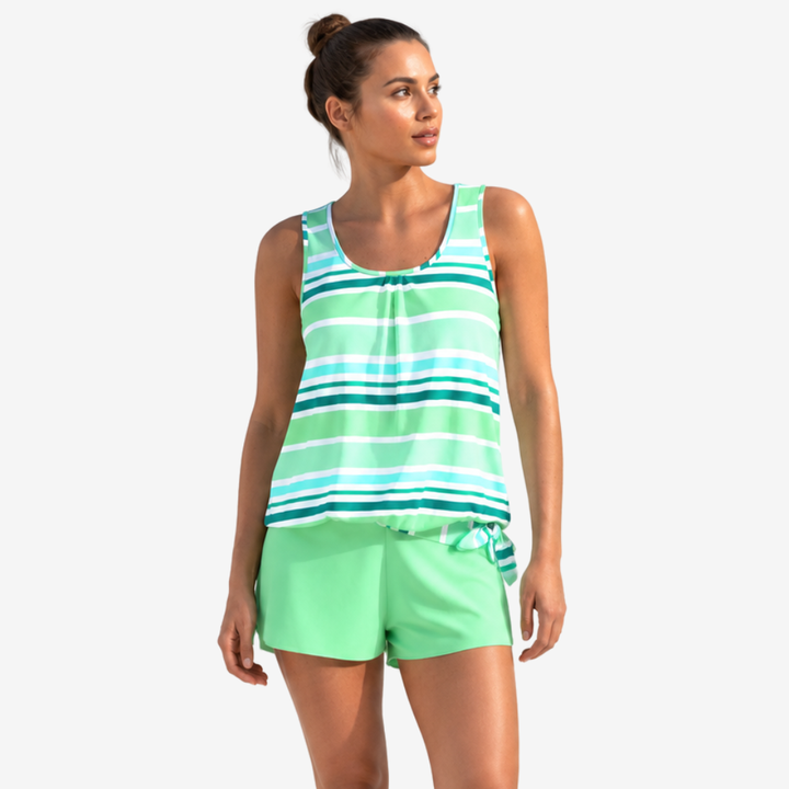 VALERIQUE | Ensemble Tankini Femme Rayé – Haut Blouson Sans Manches avec Short de Bain