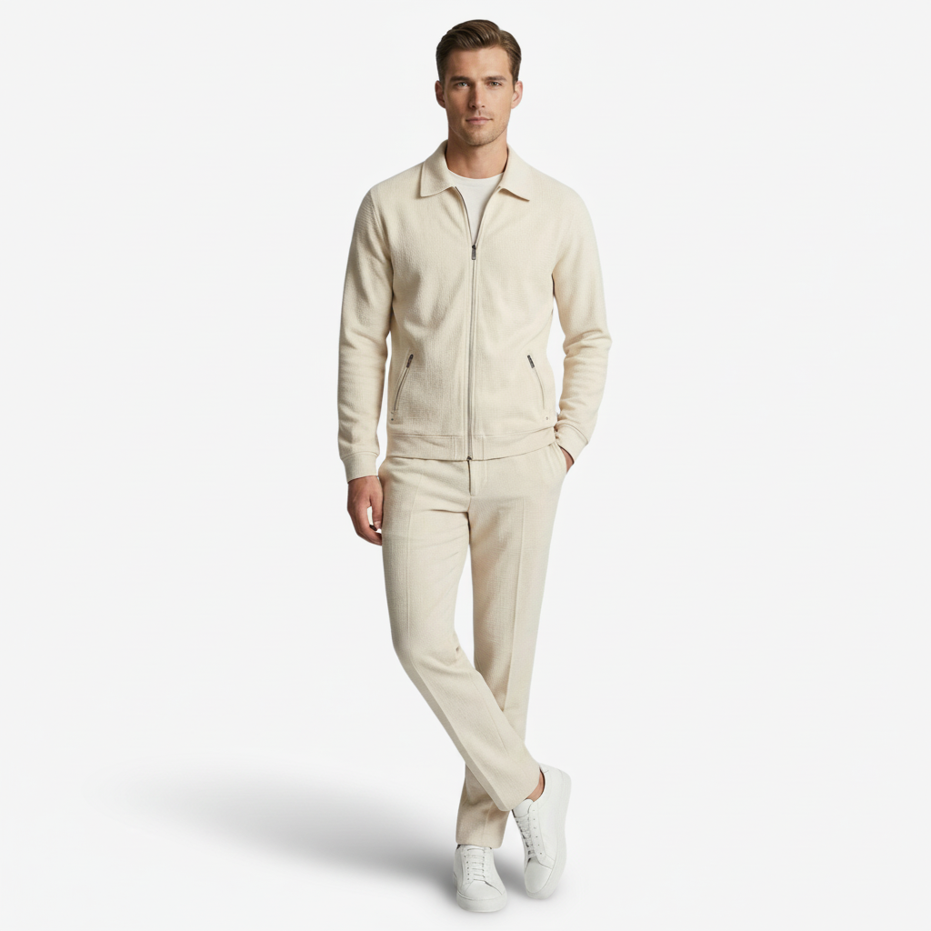 VALERIQUE | Homme Veste zippée texturée coupe ajustée col chemise style minimaliste