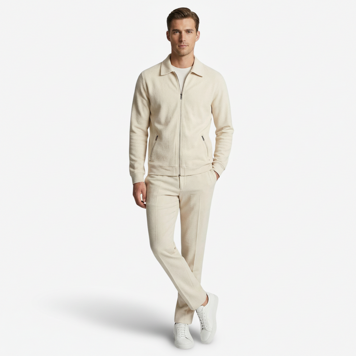 VALERIQUE | Homme Veste zippée texturée coupe ajustée col chemise style minimaliste