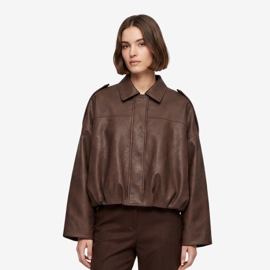 VALERIQUE | Veste Oversized en Cuir Femme - Café, Beige et Noir