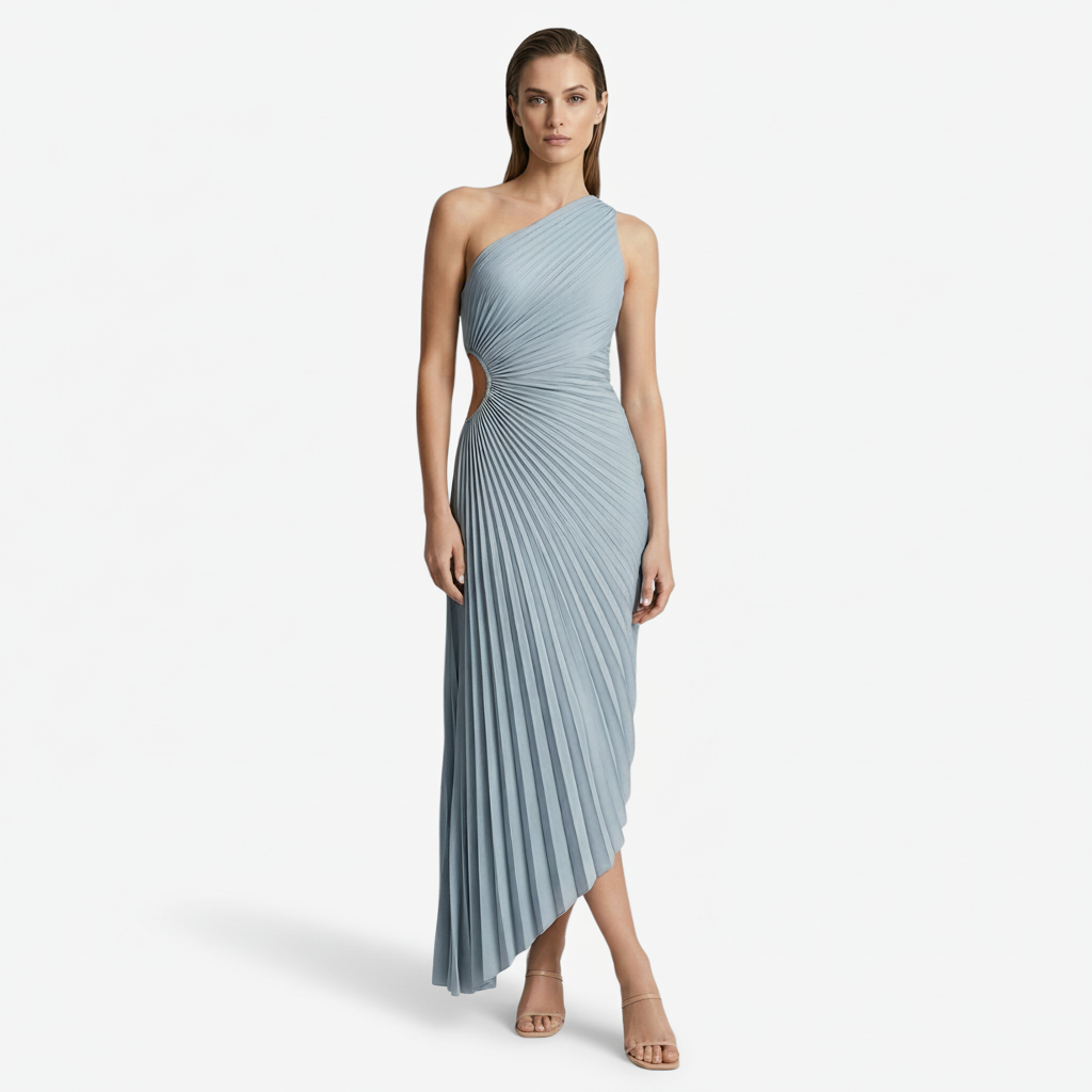VALERIQUE | Femme Robe asymétrique plissée coupe ajustée une épaule style fluide