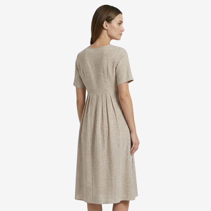 VALERIQUE | Femme Robe en lin coupe évasée manches courtes style décontracté