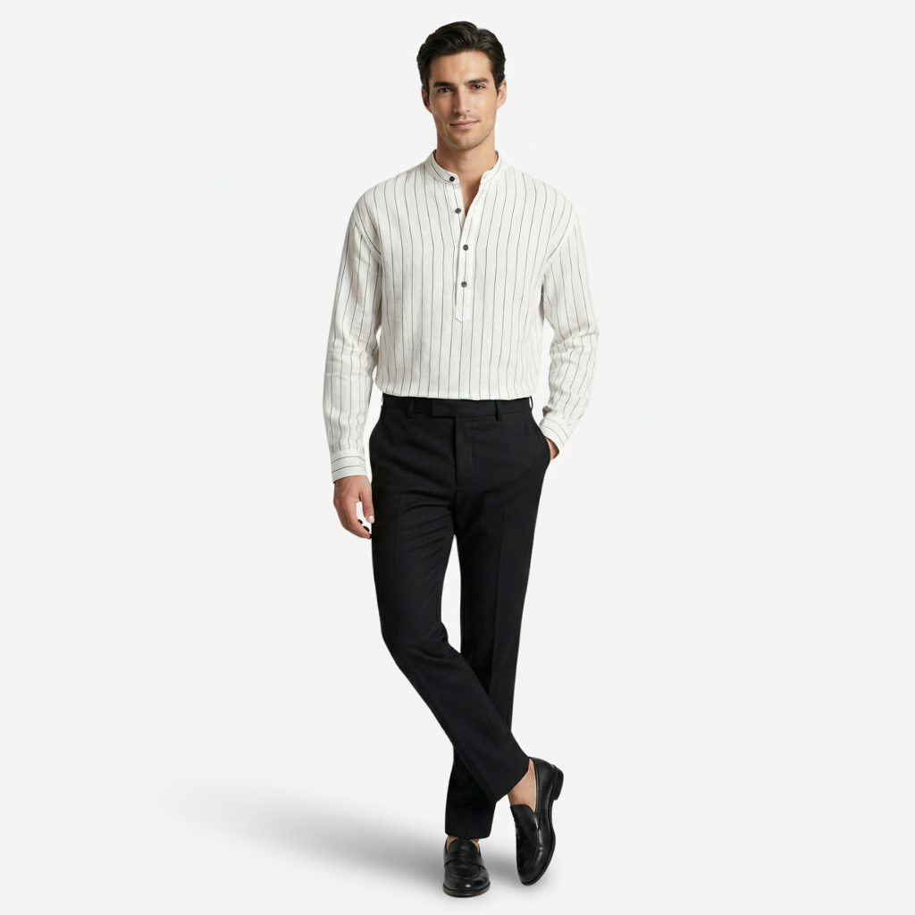 VALERIQUE | Homme Chemise col officier rayée coupe ajustée style moderne