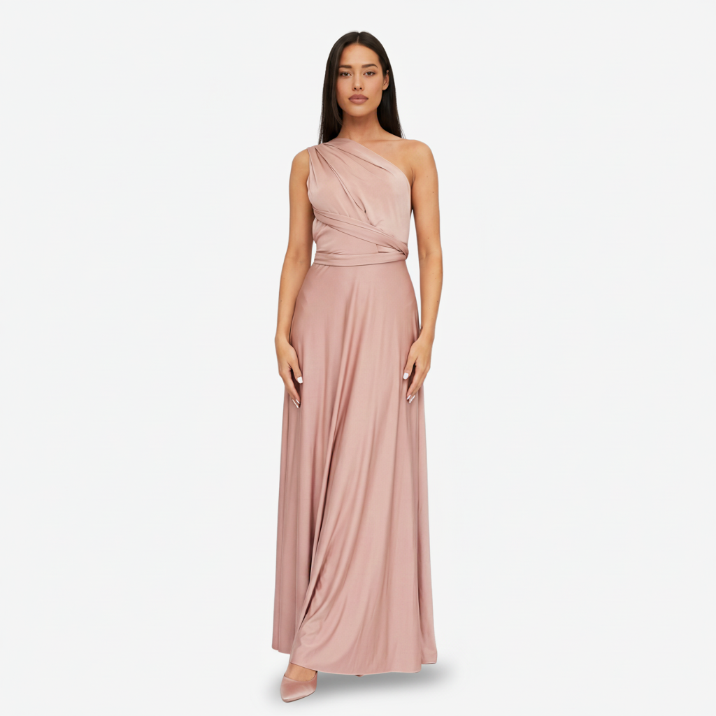 VALERIQUE | Femme Robe Longue Asymétrique pour Femme - Rose Poudré et Beige