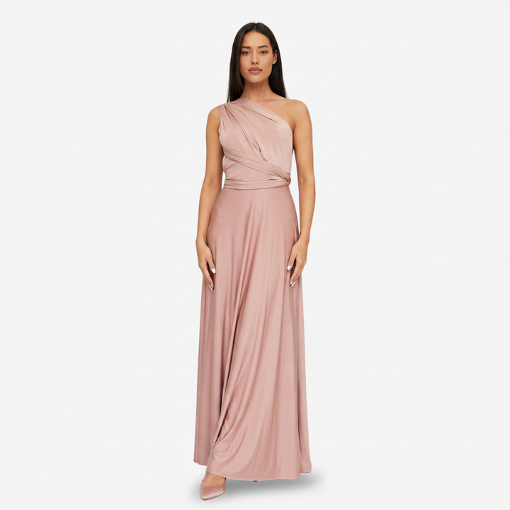 VALERIQUE | Femme Robe Longue Asymétrique pour Femme - Rose Poudré et Beige