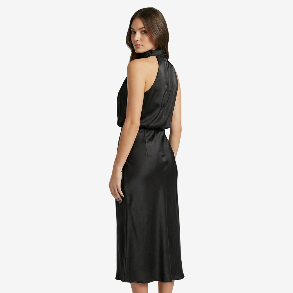 VALERIQUE | Femme Robe midi sans manches coupe ajustée col drapé style fluide