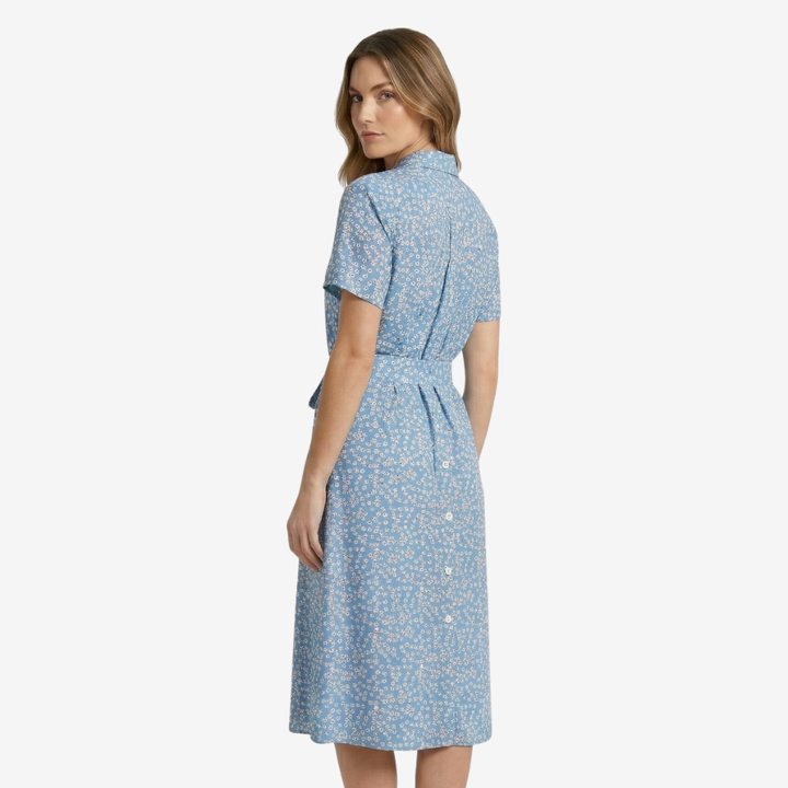 VALERIQUE | Femme Robe midi imprimé floral coupe évasée manches courtes style décontracté