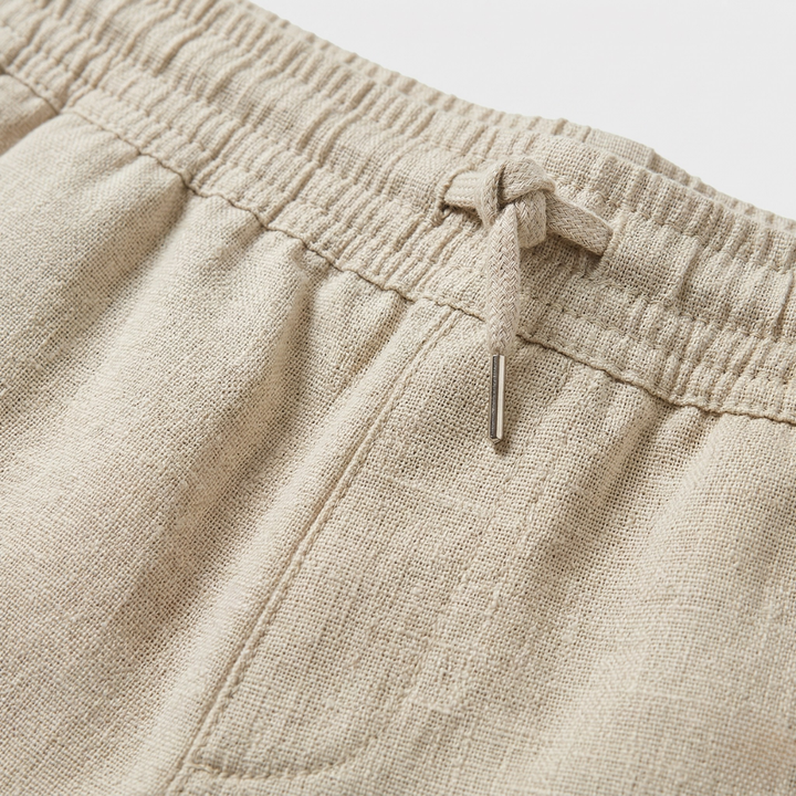 VALERIQUE | Homme short en lin à taille élastique avec cordon de serrage, coupe décontractée confortable