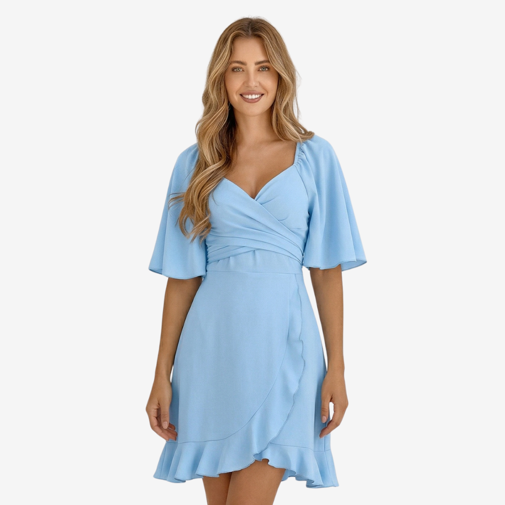 VALERIQUE | Femme Robe courte portefeuille coupe ajustée manches fluides style décontracté