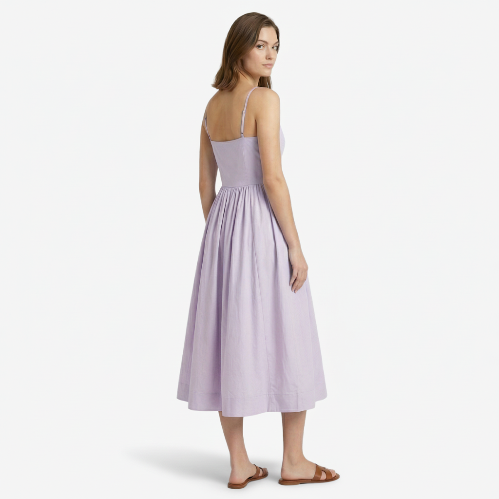 VALERIQUE | Femme Robe midi à fines bretelles coupe évasée style décontracté
