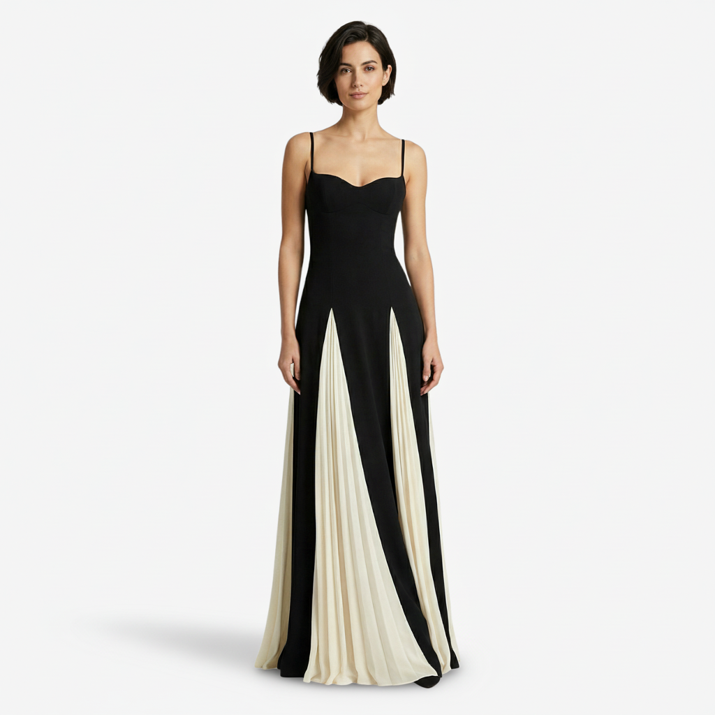 VALERIQUE | Femme Robe longue à fines bretelles coupe ajustée détail plissé style fluide