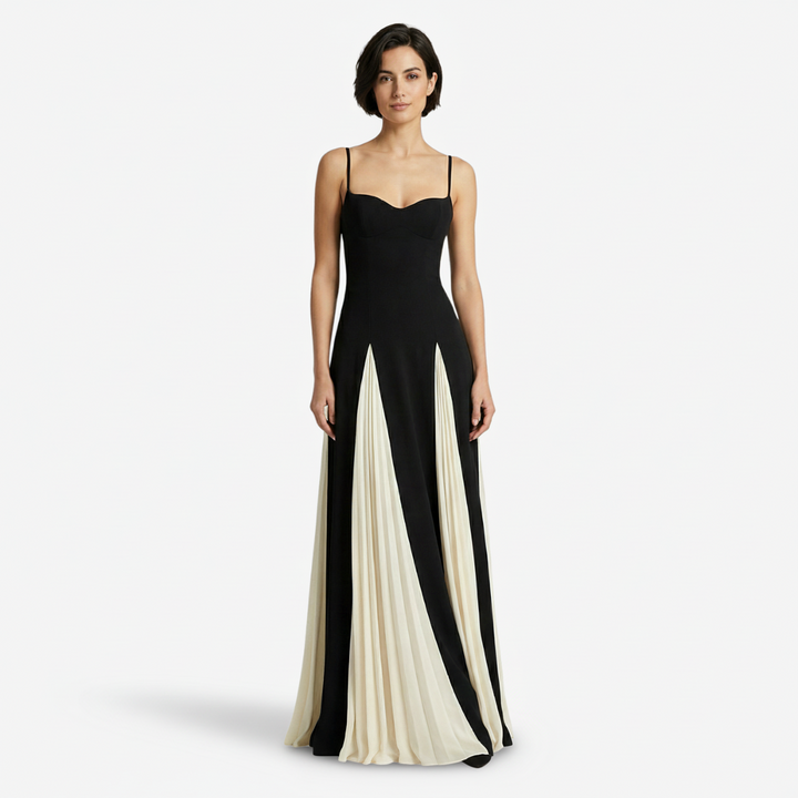 VALERIQUE | Femme Robe longue à fines bretelles coupe ajustée détail plissé style fluide