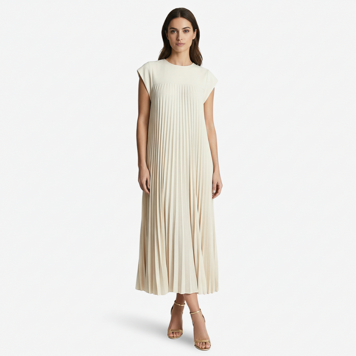 VALERIQUE | Femme Robe midi plissée coupe ample manches courtes style décontracté