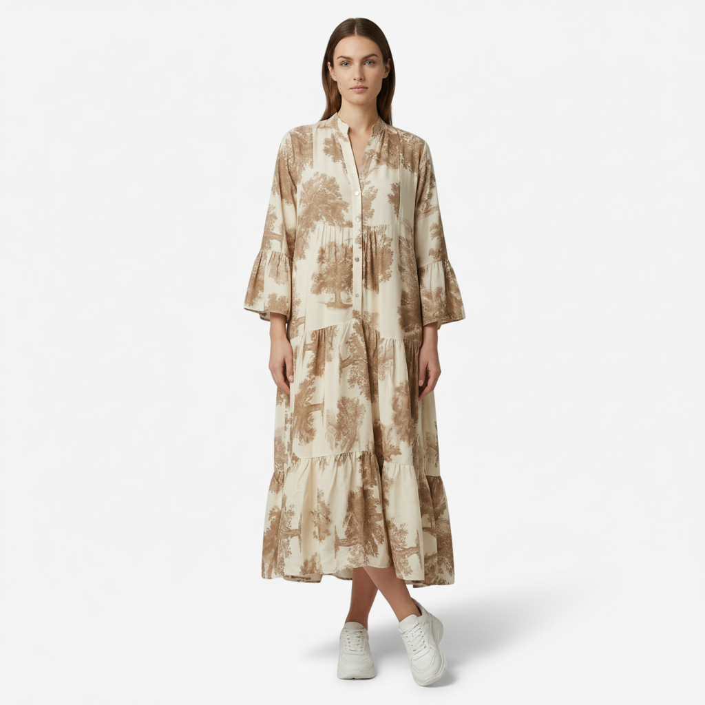 VALERIQUE | Femme Robe longue imprimé coupe ample manches longues style décontracté