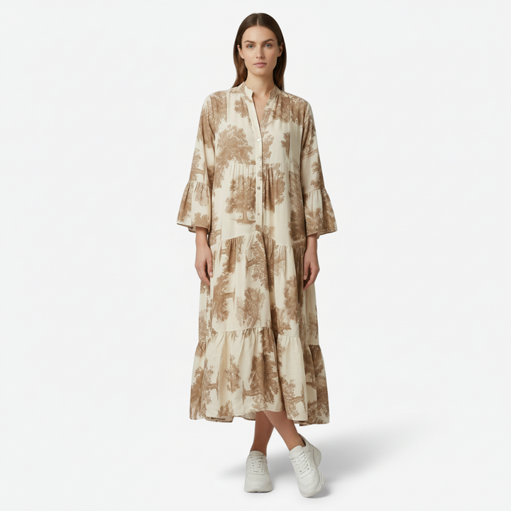 VALERIQUE | Femme Robe longue imprimé coupe ample manches longues style décontracté