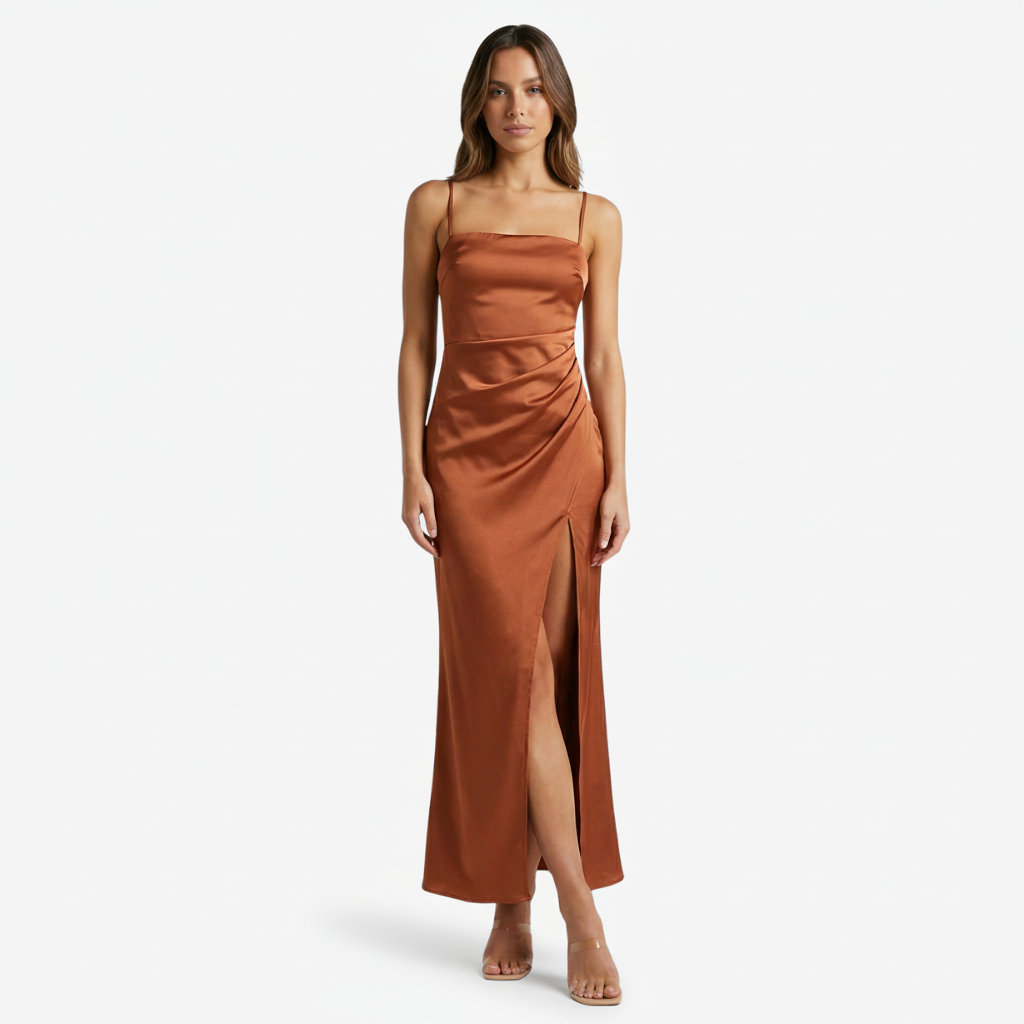 VALERIQUE | Femme Robe longue à fines bretelles coupe ajustée fente latérale style fluide
