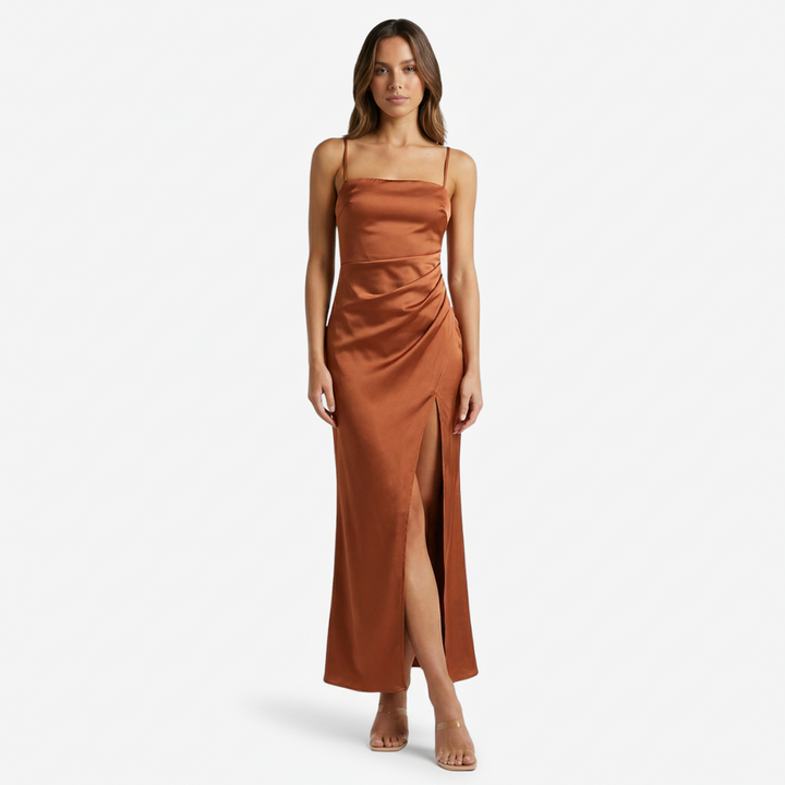 VALERIQUE | Femme Robe longue à fines bretelles coupe ajustée fente latérale style fluide