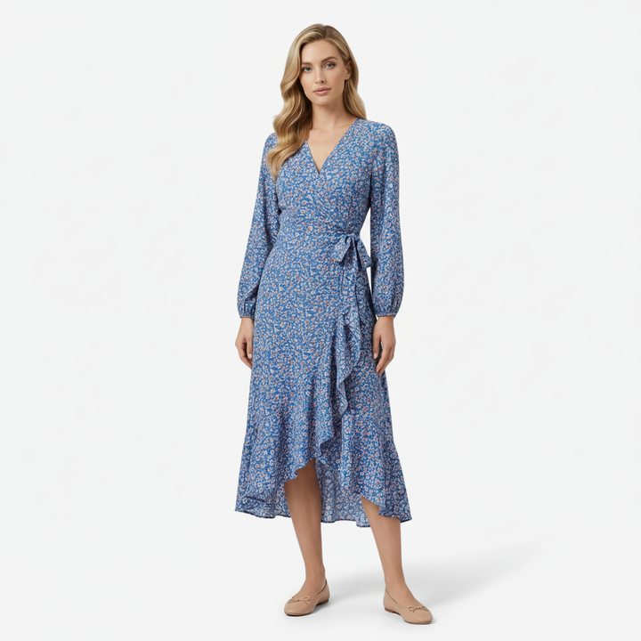 VALERIQUE | Femme Robe Formelle Cache-Cœur en, Manches Longues Bouffantes, Col en V Profond