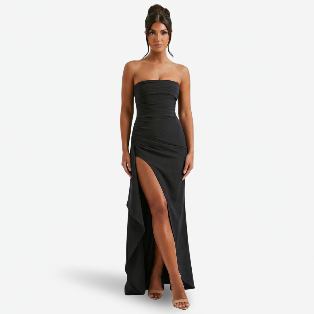 VALERIQUE | Femme Robe longue bustier coupe ajustée fente haute style fluide