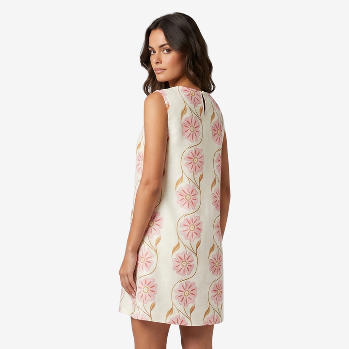 VALERIQUE | Robe Brodée Fleurie pour Femme - Crème et Rose