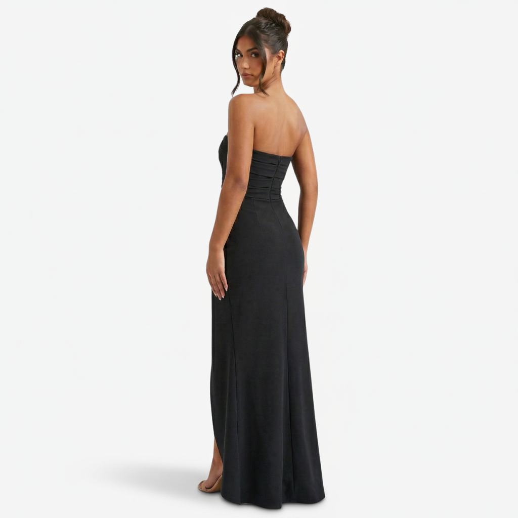 VALERIQUE | Femme Robe longue bustier coupe ajustée fente haute style fluide