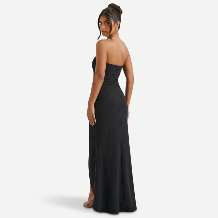 VALERIQUE | Femme Robe longue bustier coupe ajustée fente haute style fluide