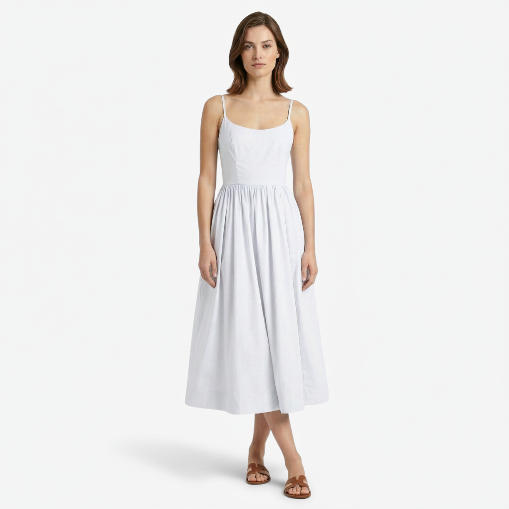 VALERIQUE | Femme Robe midi à fines bretelles coupe évasée style décontracté