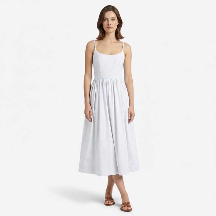 VALERIQUE | Femme Robe midi à fines bretelles coupe évasée style décontracté