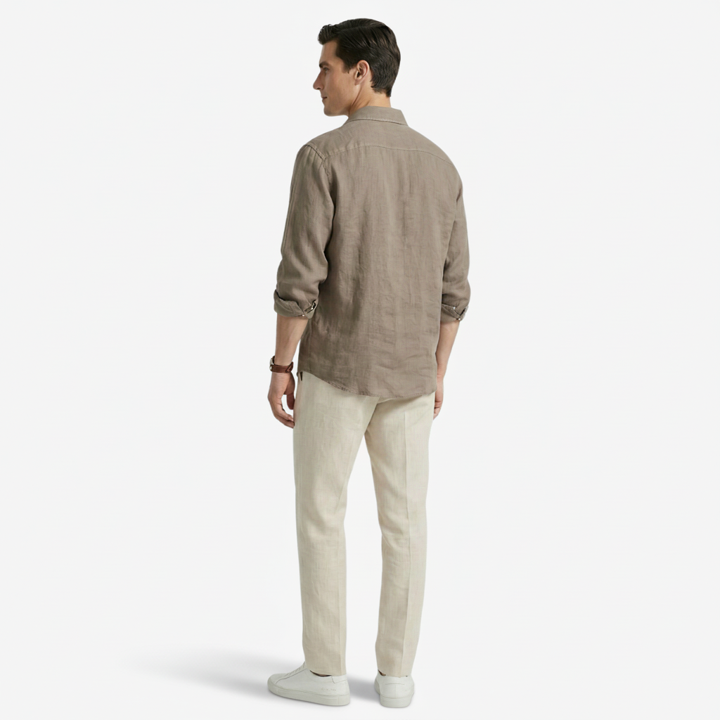 VALERIQUE | Homme Chemise en lin coupe ajustée manches longues décontracté