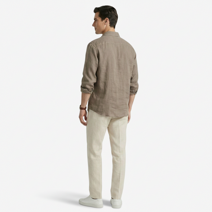 VALERIQUE | Homme Chemise en lin coupe ajustée manches longues décontracté