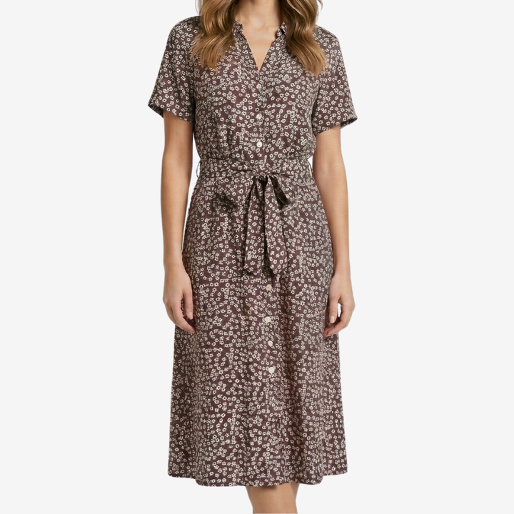 VALERIQUE | Femme Robe midi imprimé floral coupe évasée manches courtes style décontracté