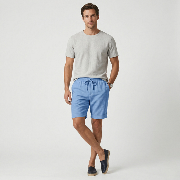 VALERIQUE | Homme short en lin à taille élastique avec cordon de serrage, coupe décontractée pour usage quotidien