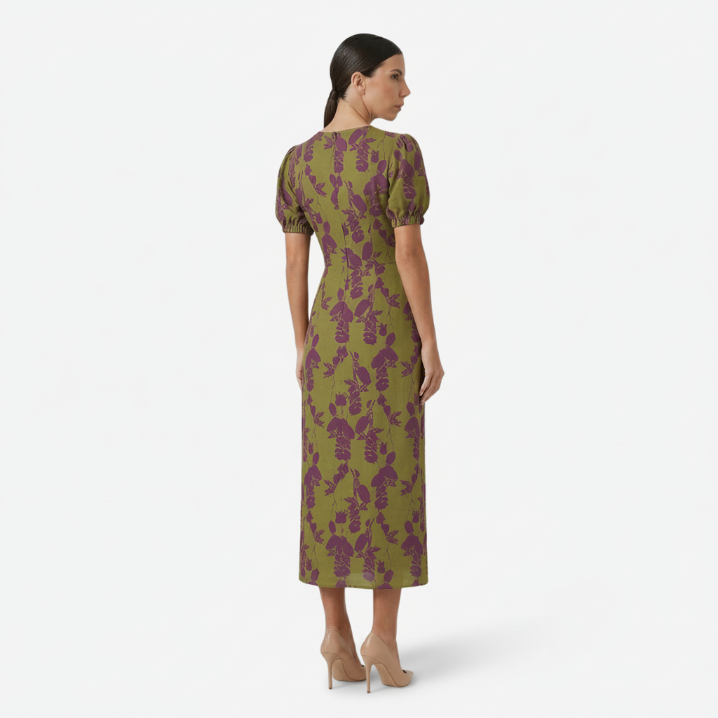 VALERIQUE | Femme Robe midi imprimé coupe ajustée col croisé manches courtes style décontracté