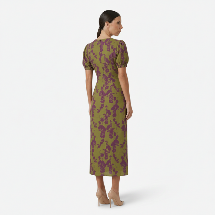 VALERIQUE | Femme Robe midi imprimé coupe ajustée col croisé manches courtes style décontracté