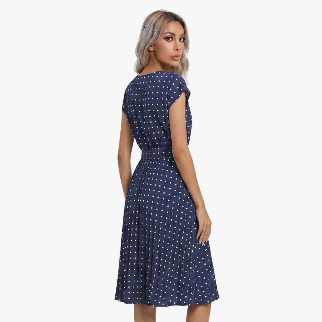 VALERIQUE | Femme Robe Décontractée A-Line en Mélange de Coton Bleu et Vert, Manches Courtes, Ceinture à Nouer